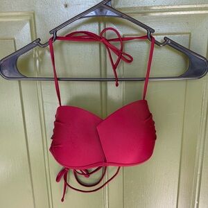 Aerie Bandeau Split Halter Bikini Top Burgundy Small